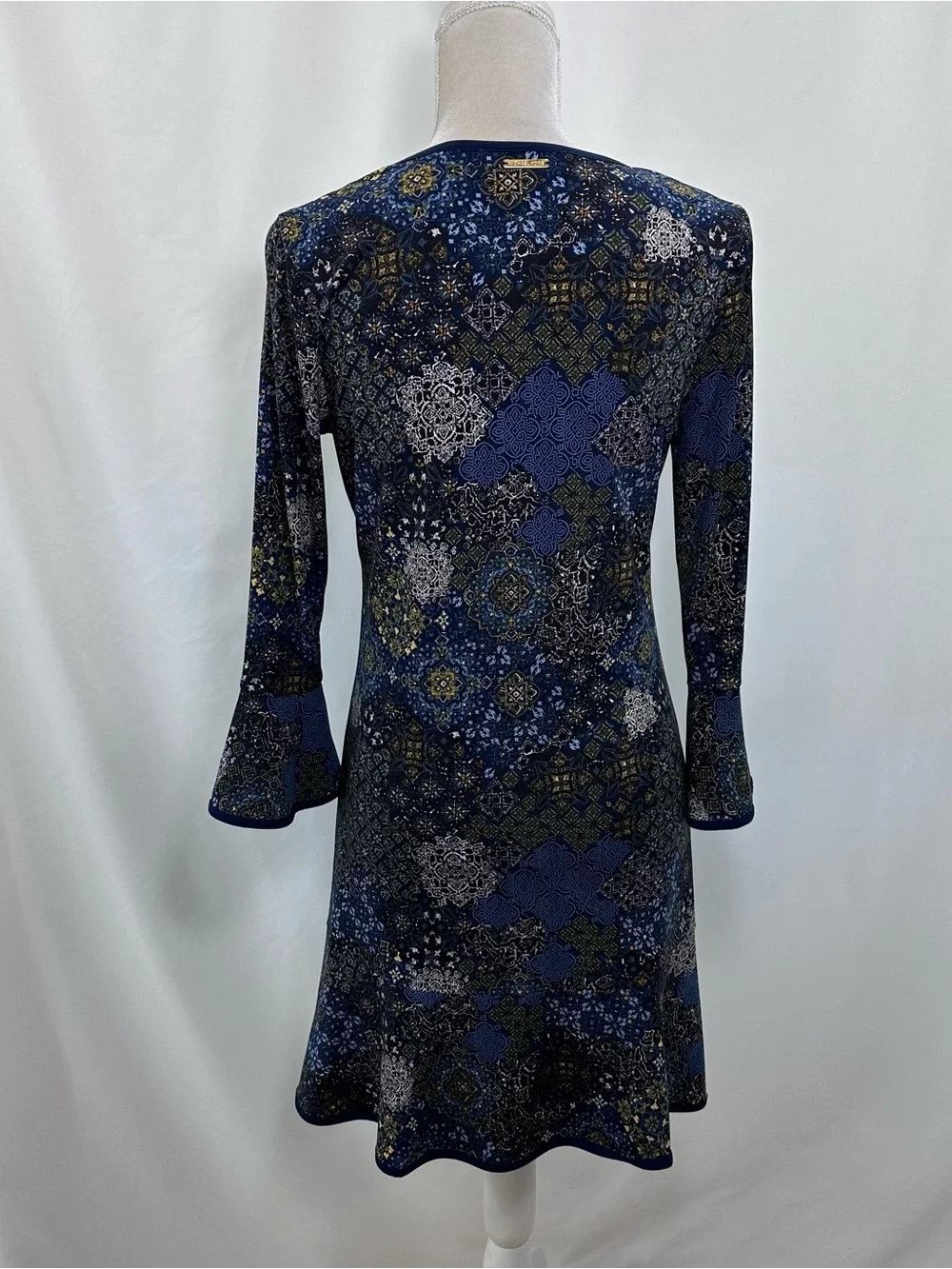 MICHAEL Michael Kors Navy and Olive Patterned Midi Dress - Picture 3 of 8